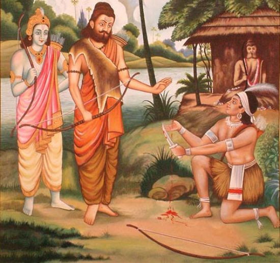 Eklavya offering right thumb to Dronacharya