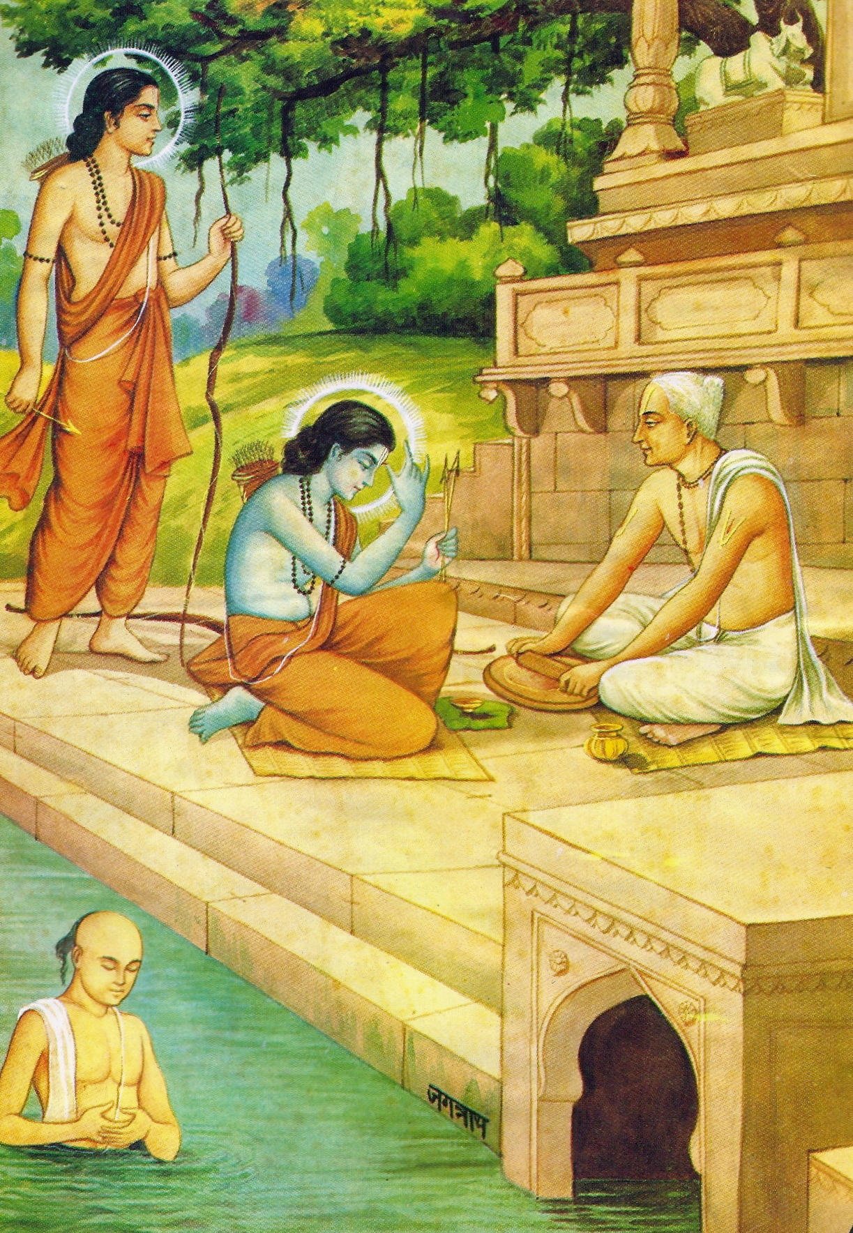 Tulsidas getting darshan of Sriram and Lakshman