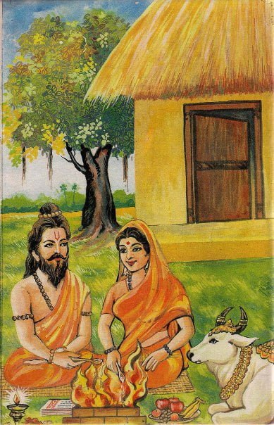 Vasishta Maharshi with Arundhati in hermitage