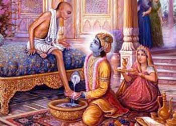 Lord Krishna treats Kuchela in his palace