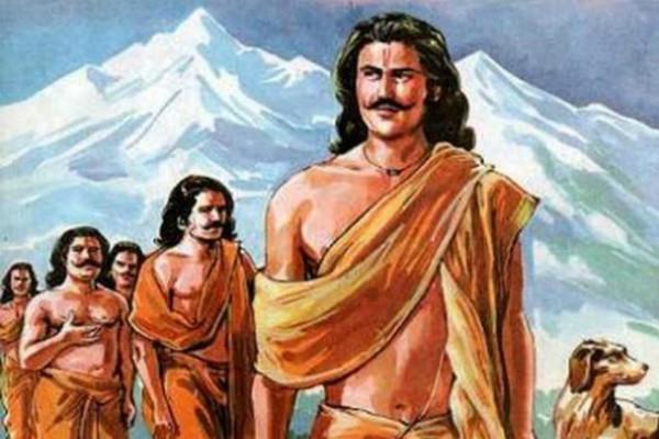 yudhishthira with his brothers climbing mountain